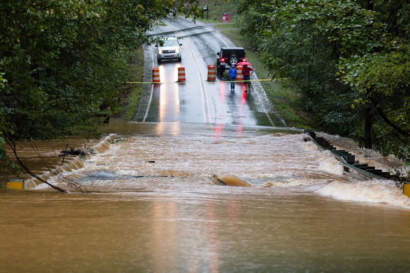 a flooded road is pictured