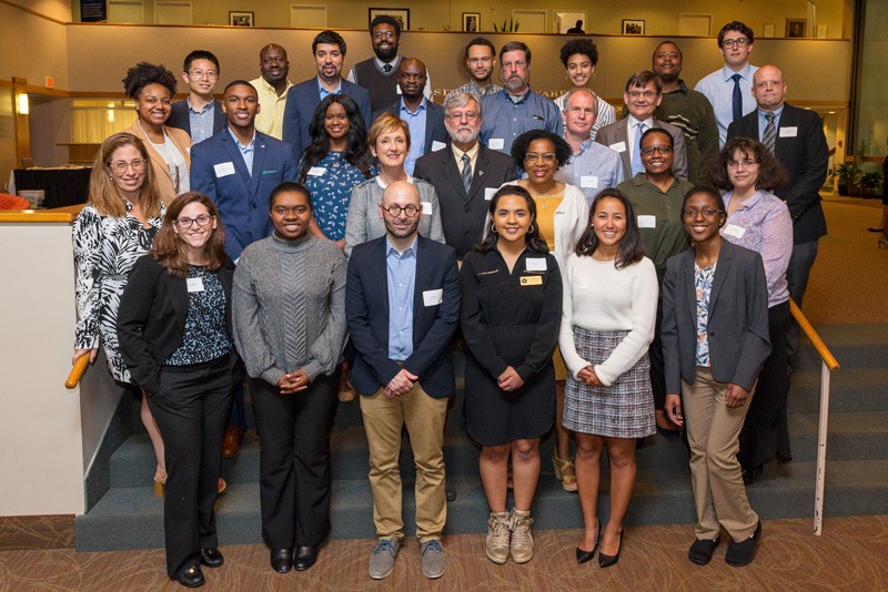Some of the 2019 Students of Distinction gathered with their faculty-staff nominators at the annual dinner at Clayton Hall.