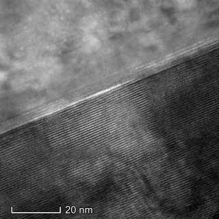 This image, captured with a transmission electron microscope (TEM) in UD’s Keck Center for Advanced Microscopy and Microanalysis, shows the atom-by-atom layers of the topological insulators studied by University of Delaware researcher Stephanie Law.