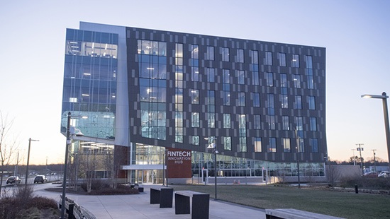 The FinTech building on STAR campus will hold SBDC, the College of Engineering and the Lerner College of Business & Economics, nearing completion it will also have a Grain restaurant with outside dining. (Photo taken for Campus Buildings.)