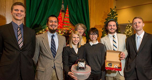 Students who worked on the senior design project for museum display cases