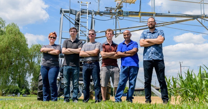UD researchers involved in the robotics work in agriculture include, left to right, Erin Sparks, Pete Moore, Burt Tanner, Adam Stager, Teclemariam Weldekidan and Randy Wisser.