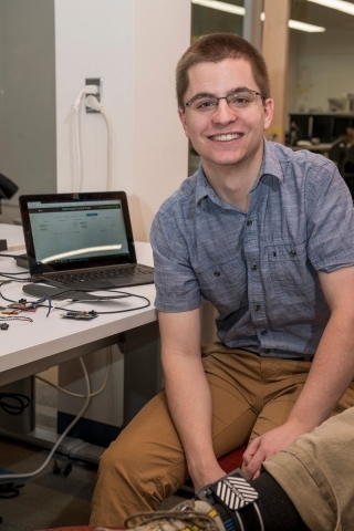 UD computer engineering major Theodore Fleck is working with Prof. Richard Martin to improve VibeForward’s electronics and communications capabilities.