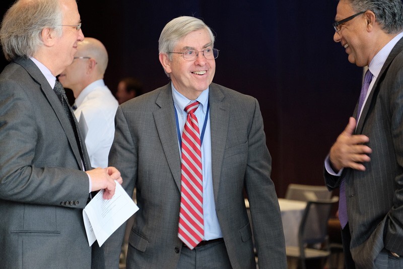 Prof. John Jeka (left), chairman of UD’s Department of Kinesiology and Applied Physiology, talks with NINDS Director Walter Koroshetz (center) and Anshuman “AR” Razdan, UD’s associate vice president for research development.
