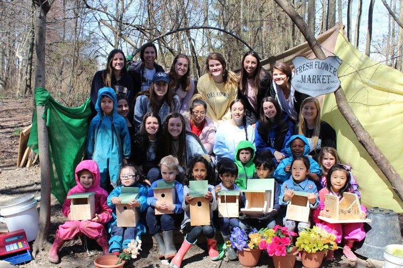 Early Childhood Education majors partnered with engineering students and The Laboratory Preschool and The College School to install “nesting boxes” on UD’s Children’s Campus.