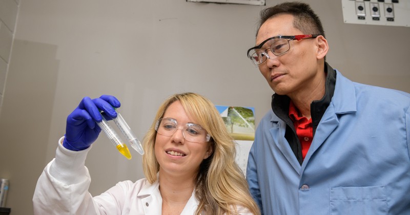 University of Delaware doctoral student Emily Berckman (left) and Prof. Wilfred Chen have found a new way to use CRISPR technology that will help chemists, biochemists and engineers working on such things as pharmaceuticals and biofuels.