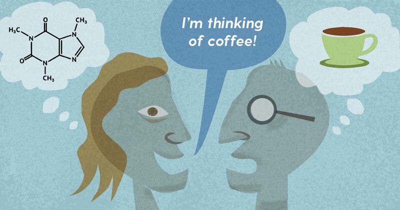 One character saying "Im thinking of coffee!" to another character