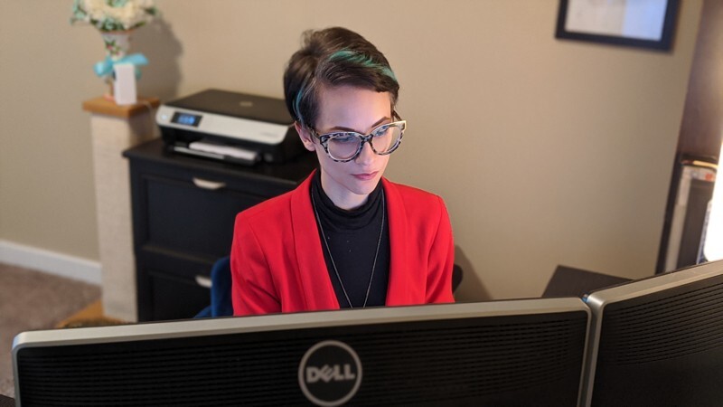 Virginia Berndt, a doctoral candidate in sociology at UD, interviews participants in the Disaster Research Center’s COVID-19 study from her home in Carlisle, Pennsylvania.