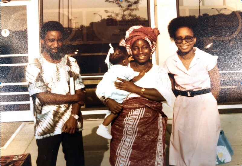 Prof. Babatunde Ogunnaike (left) in 1979, meeting his mother who had just arrived at the airport in Madison, Wisconsin, where he was a graduate student at the University of Wisconsin. She is holding her first grandchild. On the right is Tunde’s older sister, Iyabo Williams, who was also a graduate student at the University of Wisconsin-Madison at the time.