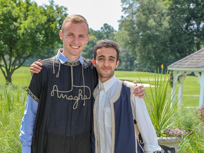Matthew Anderson (left), pictured with Ahmed Badia, served as a staff member for UD’s Middle East Partnership Initiative Student Leaders Program. The photograph was taken before the coronavirus pandemic created the need for social distancing.