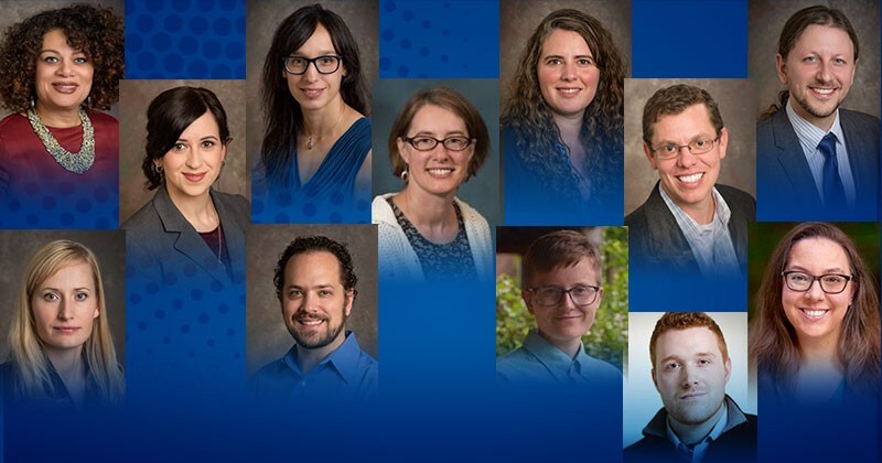 Faculty winners of UD’s 2020 General University Research grants include, top row, from left: Ann Aviles, Federica Bianco, Sarah Curtiss, Greg Dobler; middle row, from left: Christina Areizaga Barbieri, Eve Buckley, Jonathan Cox; bottom row, from left: Sarah DeYoung, Colton Lynner, Brooke Jamieson Stanley, Tyler Van Buren and Teomara Rutherford.