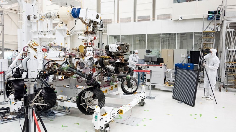 Mars 2020 rover underwent an eye exam after several cameras were installed on the rover at NASA’s Jet Propulsion Laboratory near Pasadena, California.