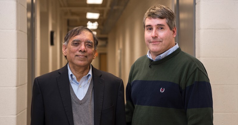 Dr. Dhurjati, left, is pictured with collaborator Deni Galileo, associate professor of biological sciences and president of the UD Chapter of AAUP.