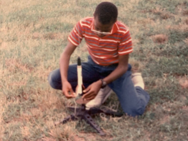 Thomas Epps displayed an interest in engineering from an early age. In this 1988 photo, Epps (age 12) prepares to launch a rocket, under supervision, during a Richmond Area Program for Minorities in Engineering (RAPME) summer program held at Virginia State University.