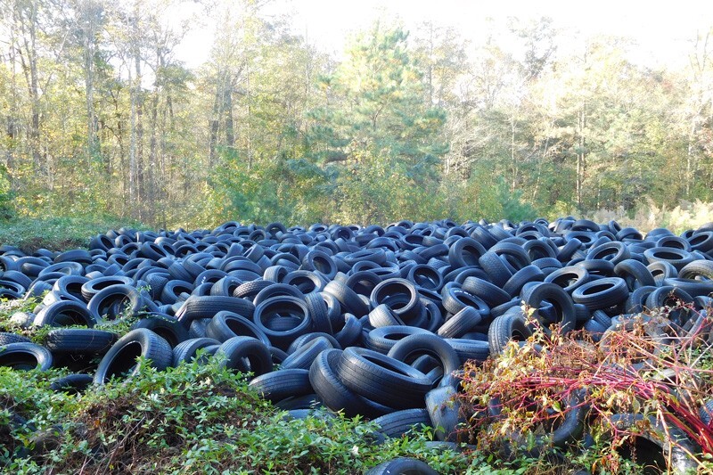 Large pile of scrap tires