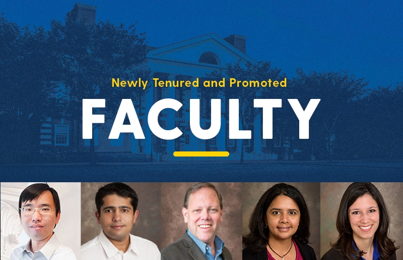 Newly tenured faculty: (l to r) Feng Jiao, Abhyudai Singh, Erik Thostenson, Sunita Chandrasekaran, Sarah Rooney