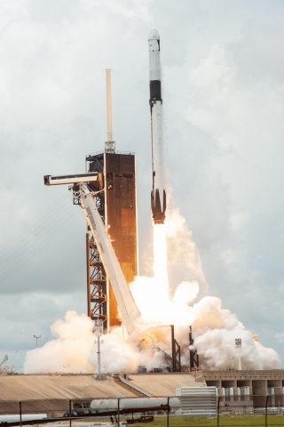 Liftoff of a SpaceX Falcon 9 rocket.