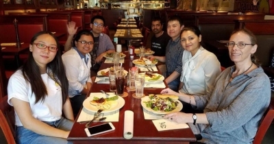 Dr. Shatkay-Reshef (far right) enjoys a dinner out with her students prior to the pandemic. Photo courtesy of Pengyuan Li.