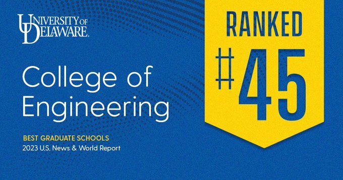 The UD College of Engineering ranked 45th in the US News and World Report 2023 edition of Best Graduate Schools.