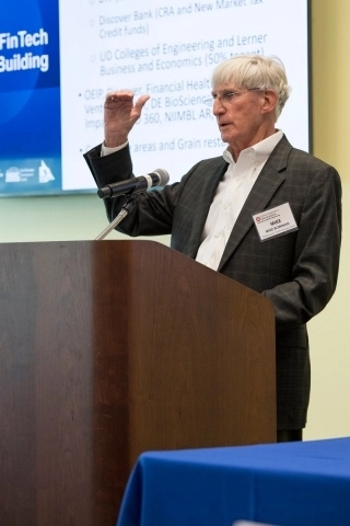 Mike Bowman, president of DelawareTechnology Park, sketched out the partnerships that have worked on development of UD’s STAR Campus.