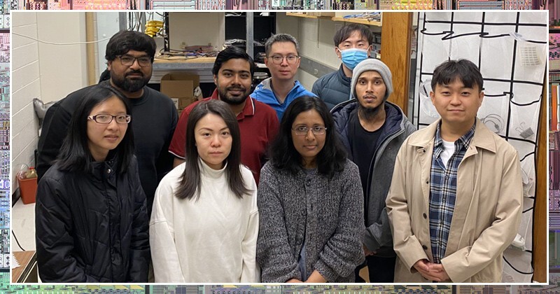 Members of the Gu lab after a group meeting at their laboratory in Evans Hall (from left, clockwise) postdoc Kaleem Ullah, doctoral student Masudur Rahim, doctoral student Dun Mao, visiting scholar Jongryul Kim, master’s student S M Zia Uddin, postdoc Heijun Jeong, visiting scholar Taharat Tazrin, doctoral student Yahui Xiao, and doctoral student Lorry Chang.