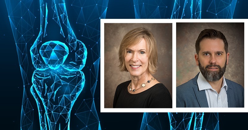 Project leads Kristi Kiick (left), Blue and Gold Distinguished Professor of the Department of Biomedical Engineering, in collaboration with co-PI Christopher Price, associate professor of biomedical engineering.