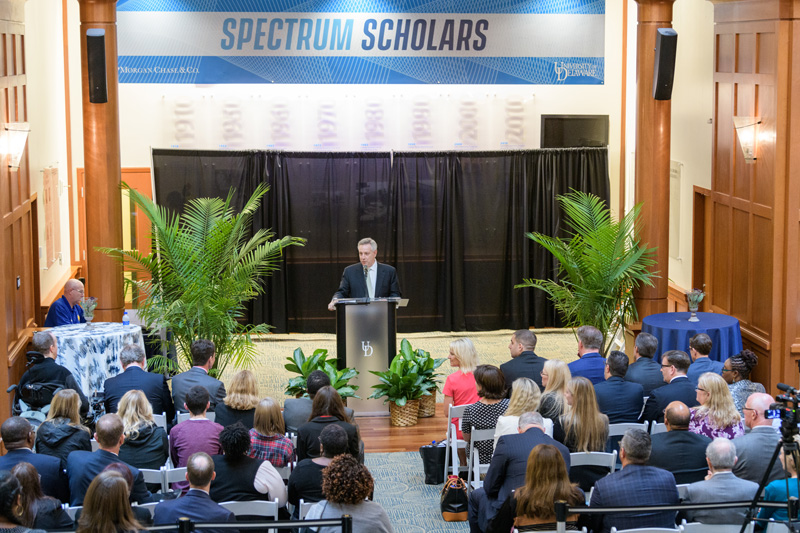UD President Dennis Assanis is pictured in Alfred Lerner Hall on the Newark campus.