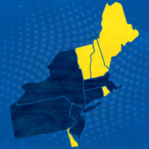 A map shows the Northeast. Each state with a DRIVEN Accelerator Hub is highlighted.