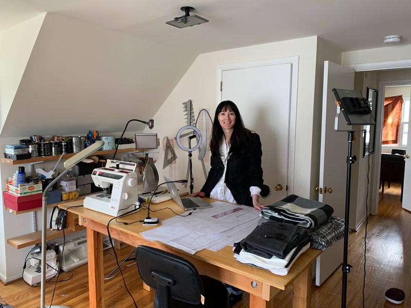 University of Delaware Instructor Katya Roelse set up a small home studio for her course called, “Apparel Design by Flat Pattern,” where she can record demonstrations and possibly hold them live. The course is a highly technical one where students need to design, pattern and sew a tailored jacket.